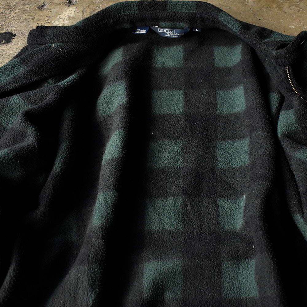 80's～ Polo Ralph Lauren ブロックチェック チンストラップ付き フリースジャケット USA製 231109H