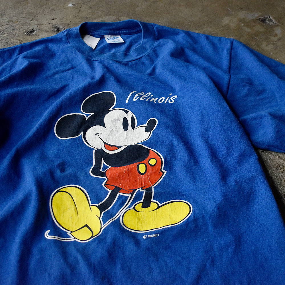 ディズニー ミッキー Illinois Tシャツ 90年代 ブルー USA製 ヴィンテージ