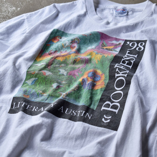 90's "BOOK FEST '98" アート アニマルプリント Tシャツ 230715