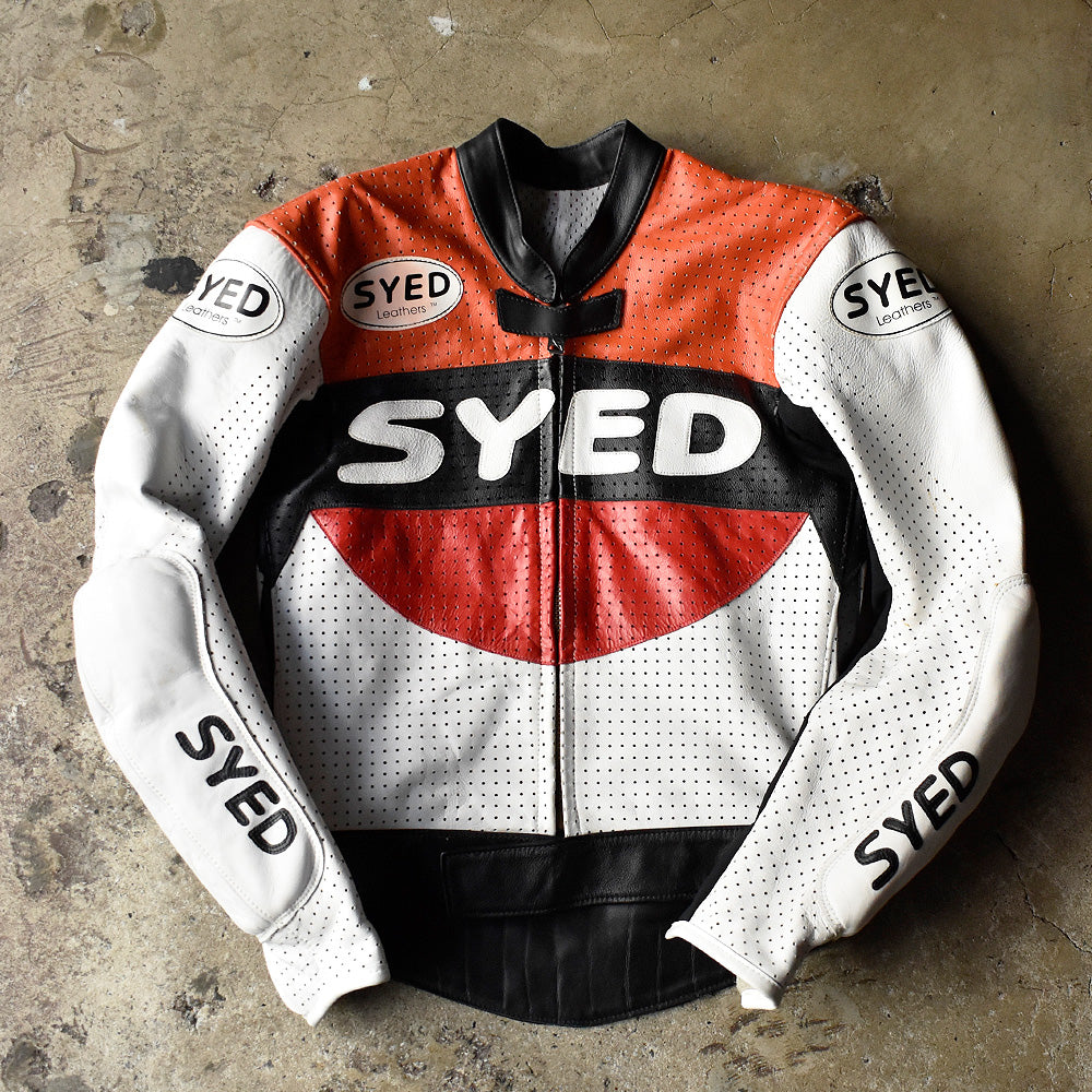 SYED Leathers モーターサイクル レザージャケット 1989年 ホワイト×レッド×オレンジ ヴィンテージ
