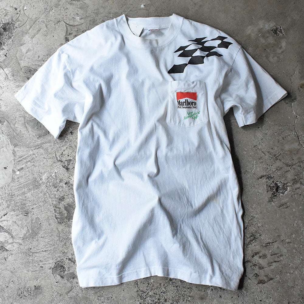 90's Marlboro レーシング チェッカーフラッグ！ ポケットTシャツ USA製 240501H