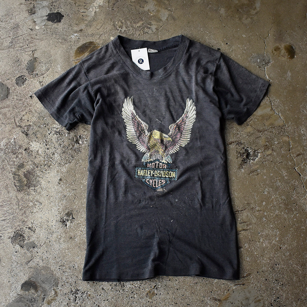 80's “Harley-Davidson“ イーグル×ロゴ アイロンプリント バイク Tシャツ 250806H