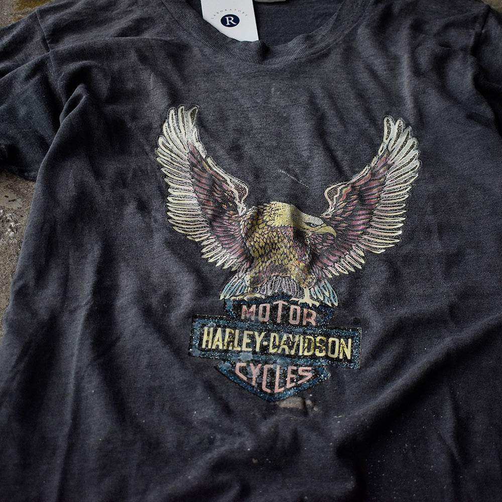80's “Harley-Davidson“ イーグル×ロゴ アイロンプリント バイク Tシャツ 250806H