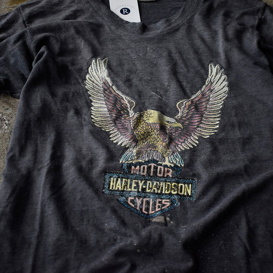 80's “Harley-Davidson“ イーグル×ロゴ アイロンプリント バイク Tシャツ 250806H