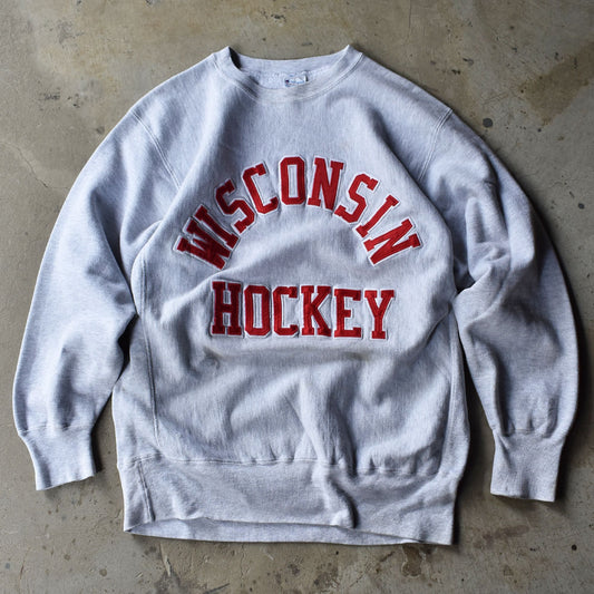 90's Champion/チャンピオン "WISCONSIN HOCKEY" ワッペン刺繡 RWスウェット USA製 230705