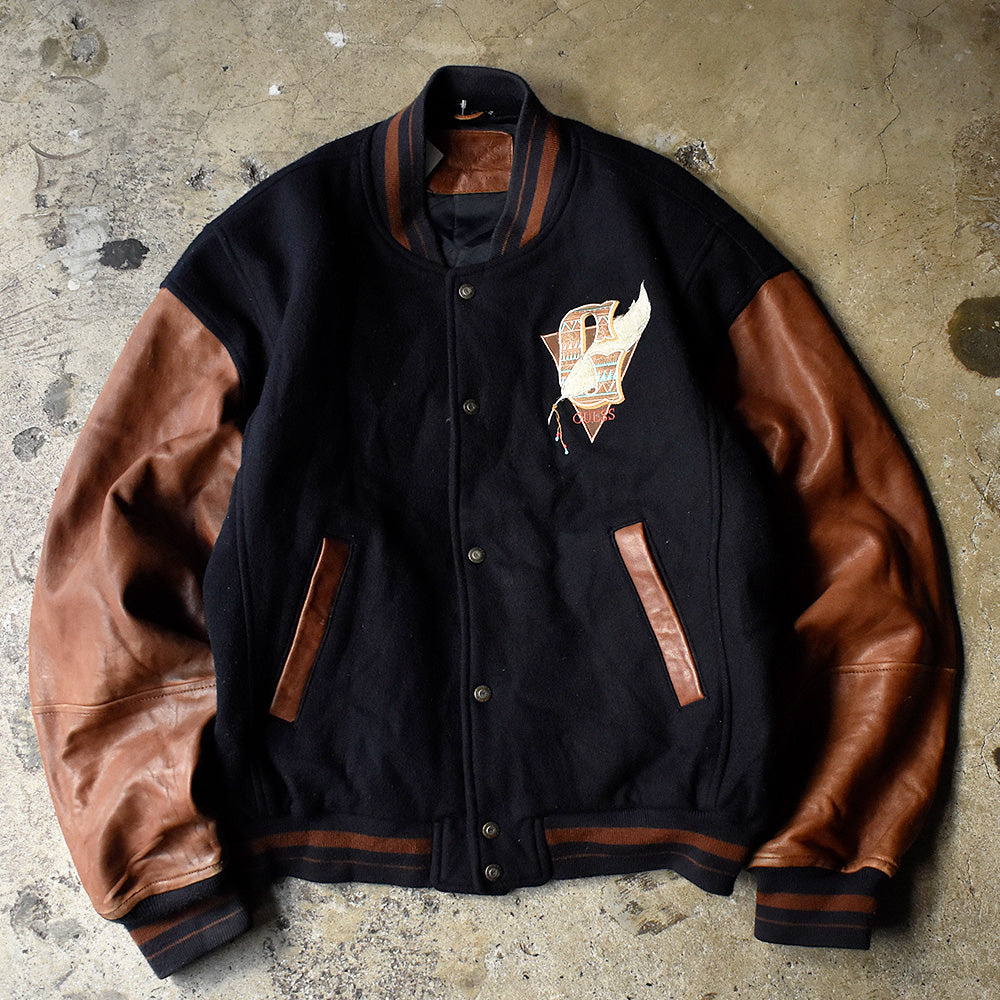 80's GUESS “ Indian” レザー切り替えウールジャケット 240130H