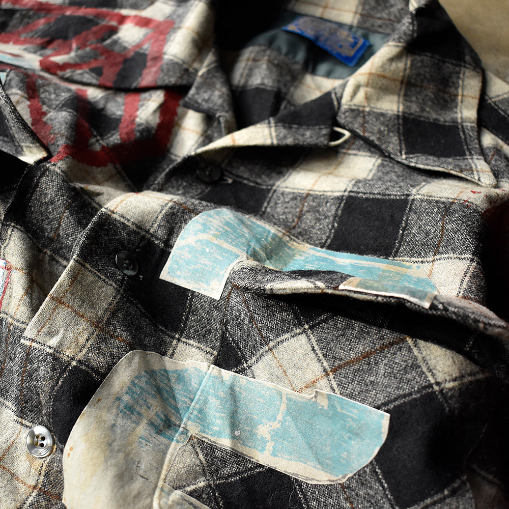 70's ペイント！ Pendleton 白×黒 チェック柄 ウール シャツ USA製 240319H