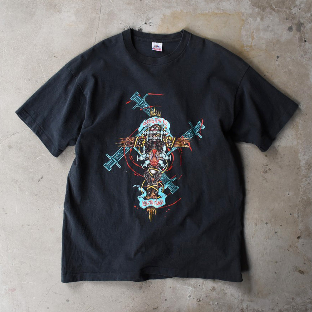スキニー・パピー PROCESS Cures That Kill 骸骨モチーフ Tシャツ 90年代 ブラック USA製 ヴィンテージ