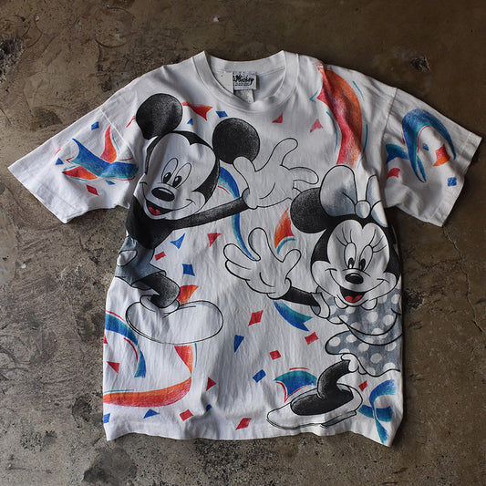 90's AOP! Disney "Mickey&Minnie" キャラ Tシャツ USA製 230519H