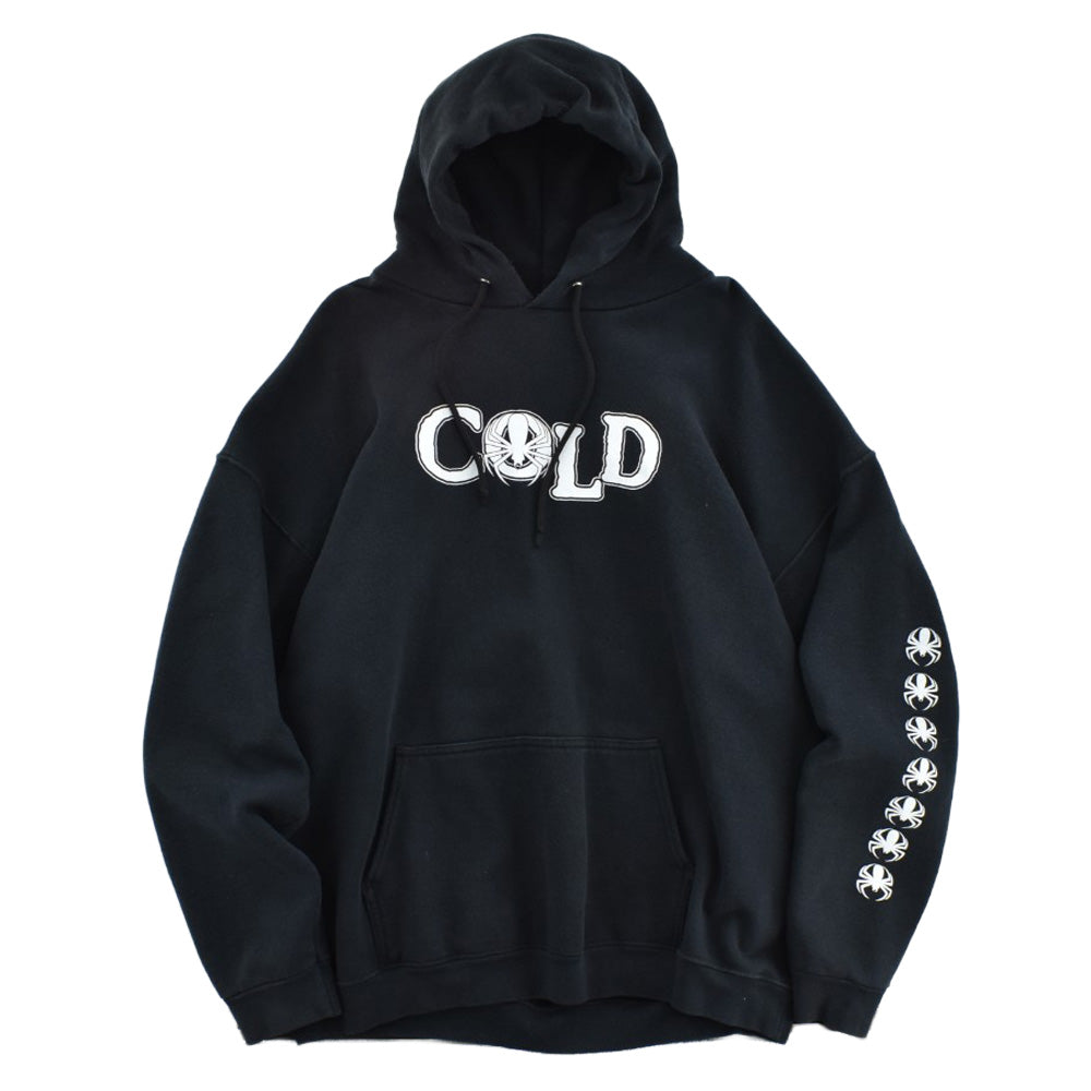 Y2K COLD コールド スパイダーロゴ スウェットフーディー ブラック 袖プリント 蜘蛛 ニューメタル バンドパーカー