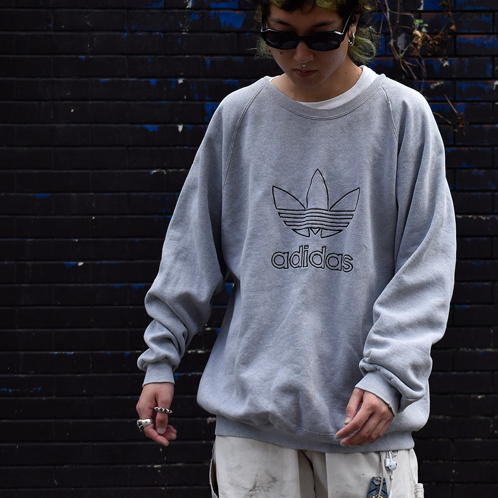 80's～ adidas トレフォイルロゴ刺繡 スウェット USA製 230924H