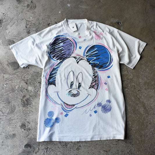 90's Disney Mickey ビッグフェイス! 海外アニメ キャラ Tシャツ 250801H