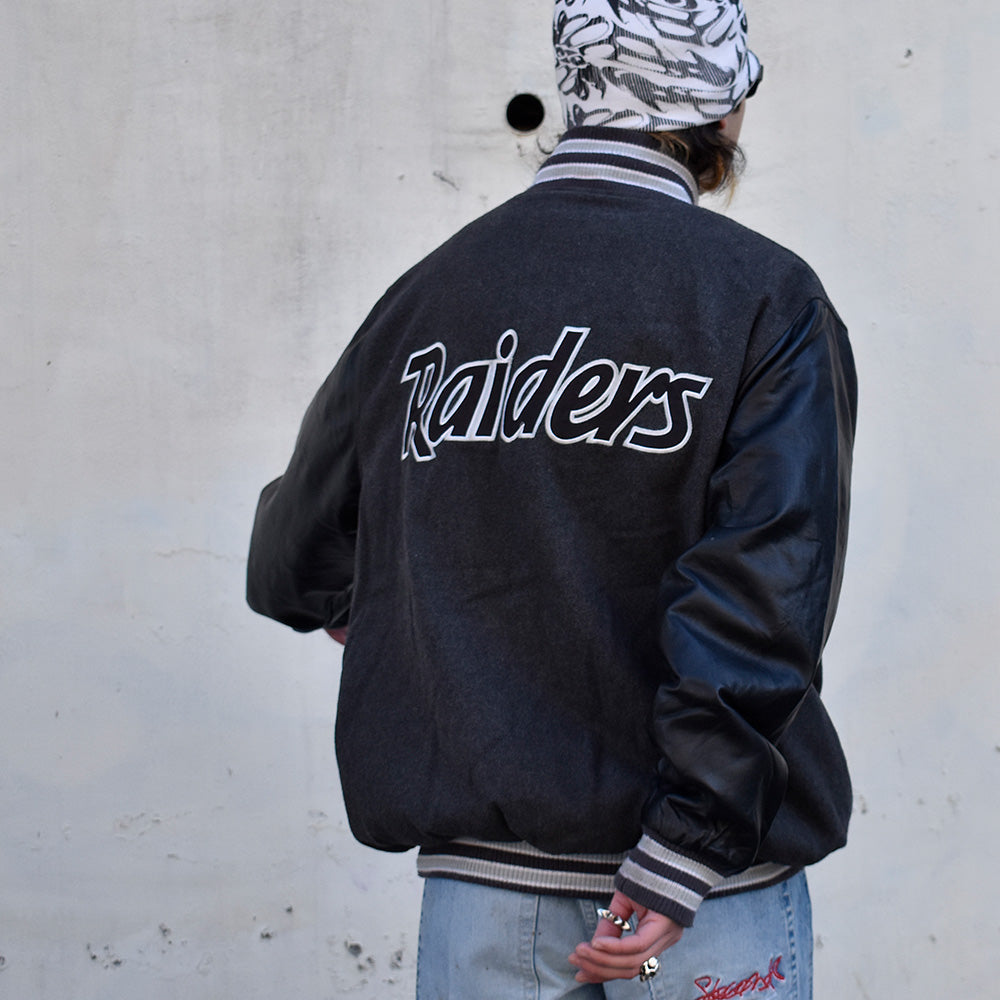 Y2K NFL “Las Vegas Raiders” フェイクレザー切り替え アワードジャケット 231209H