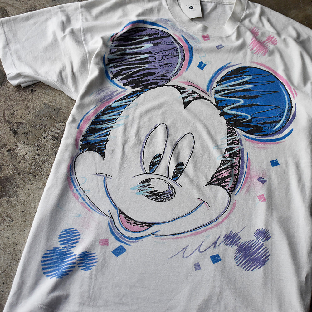 90's Disney Mickey ビッグフェイス！ 海外アニメ キャラ Tシャツ 250801H