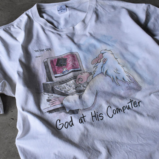 90's THE FAR SIDE “God at His Computer” アート Tシャツ USA製 240405