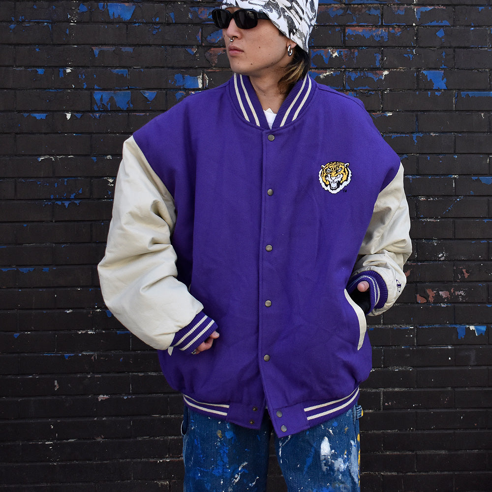 90's Logo Athletic “LSU Tigers” レザー切り替え アワードジャケット 231201