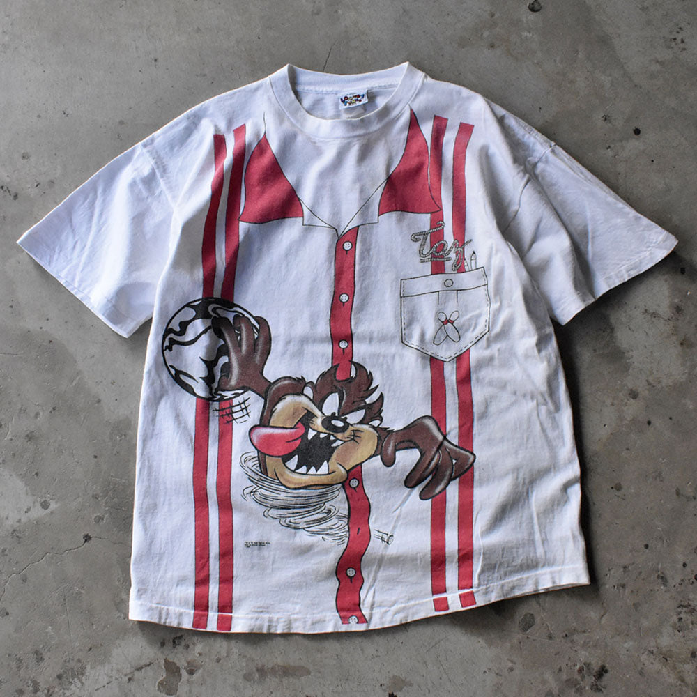 90's Looney Tunes ”TAZ BOWLING” トロンプルイユ キャラ Tシャツ 240801