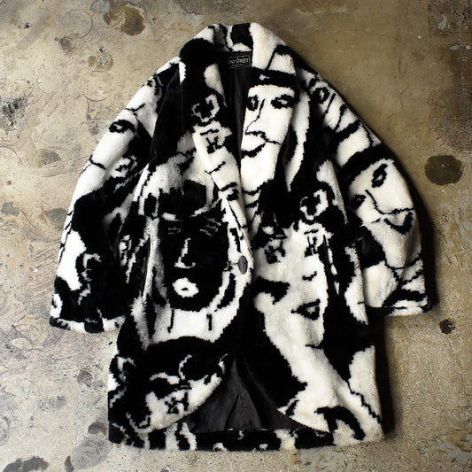 80's KENT STREET フェイス柄/アート柄 フェイクファーコート USA製 250128H