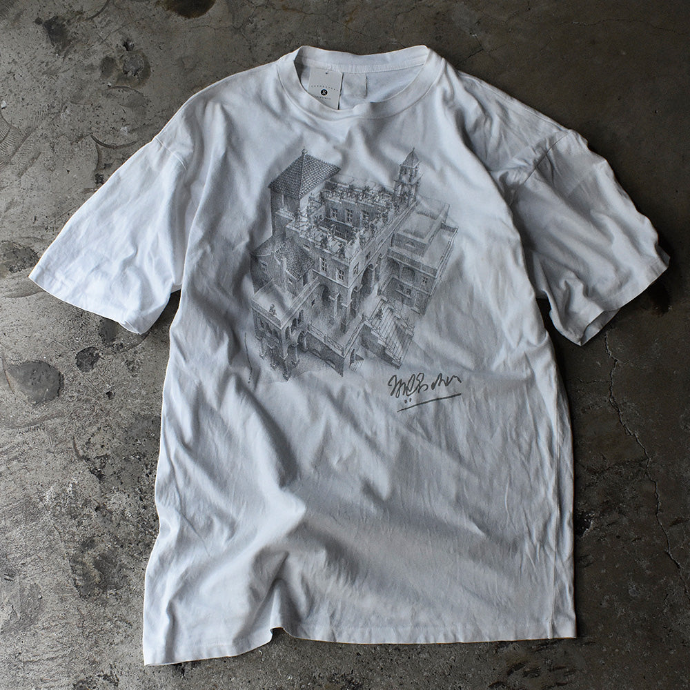 90's M.C.ESCHER "上昇と下降" アート Tシャツ 230826H