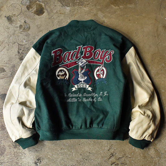 90's Looney Tunes “BAD BOYS” レザー切り替え アワードジャケット 231127