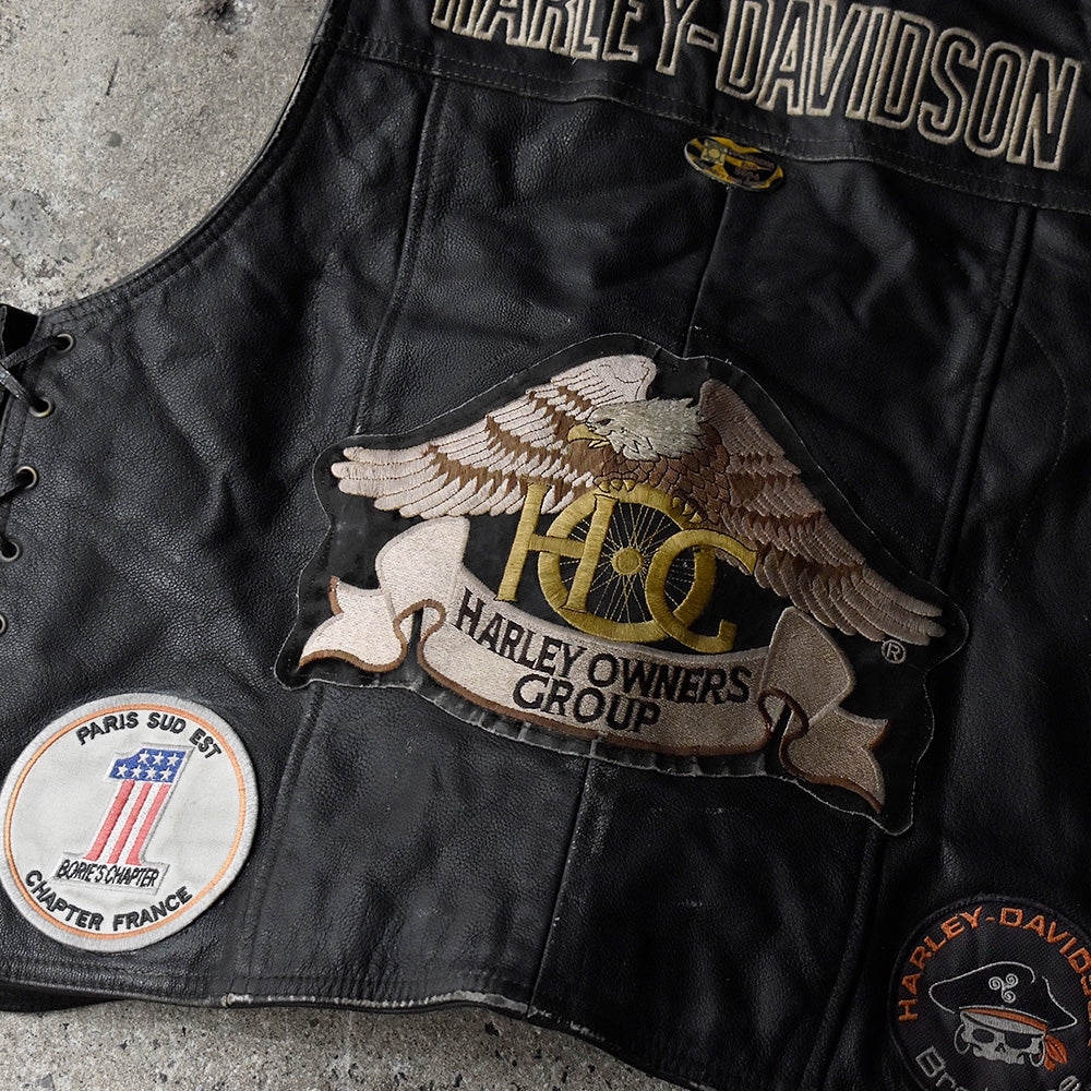 90's Harley-Davidson “ピンズ＆ワッペン” MCレザーベスト 250524H