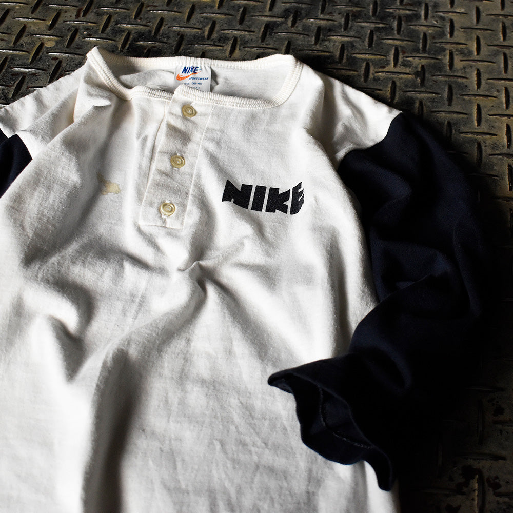 70's NIKE “ゴツナイキ” ヘンリーネック ベースボールTシャツ USA製 240125H