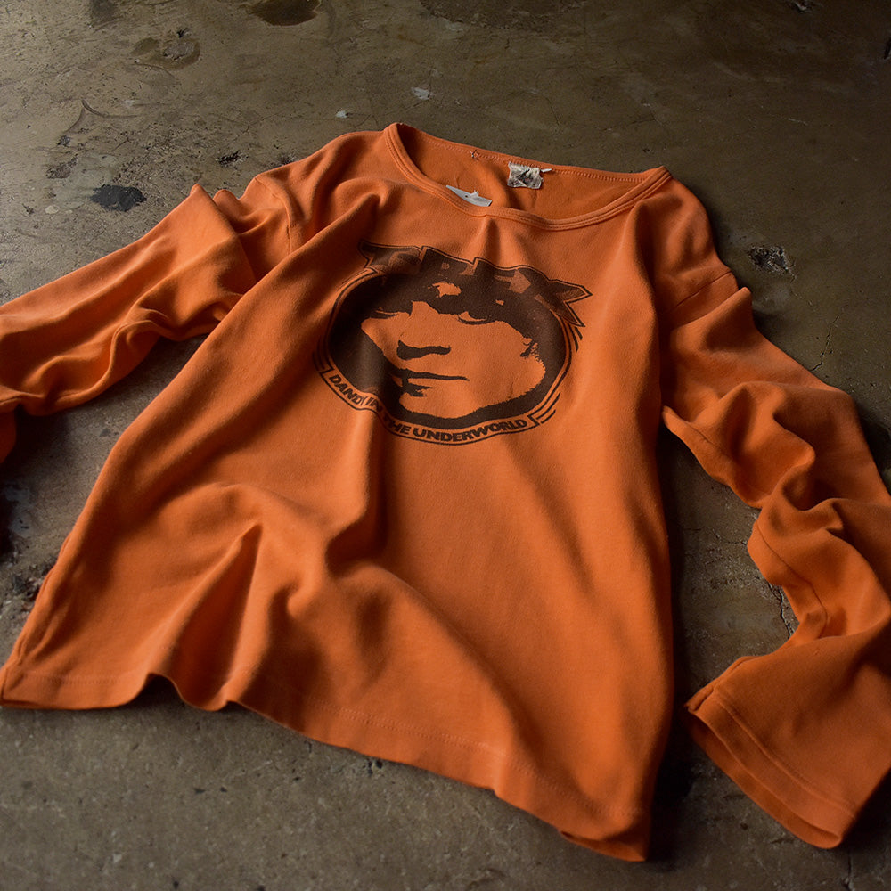 T・レックス Dandy in the Underworld マーク・ボラン フェイス ロングスリーブTシャツ 1977年 オレンジ ヴィンテージ