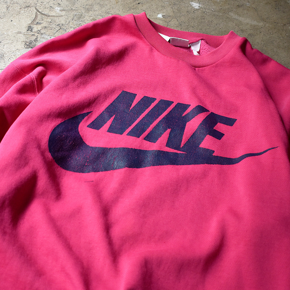 90's ネオンピンク！ NIKE 銀タグ ロゴスウェット 240605H