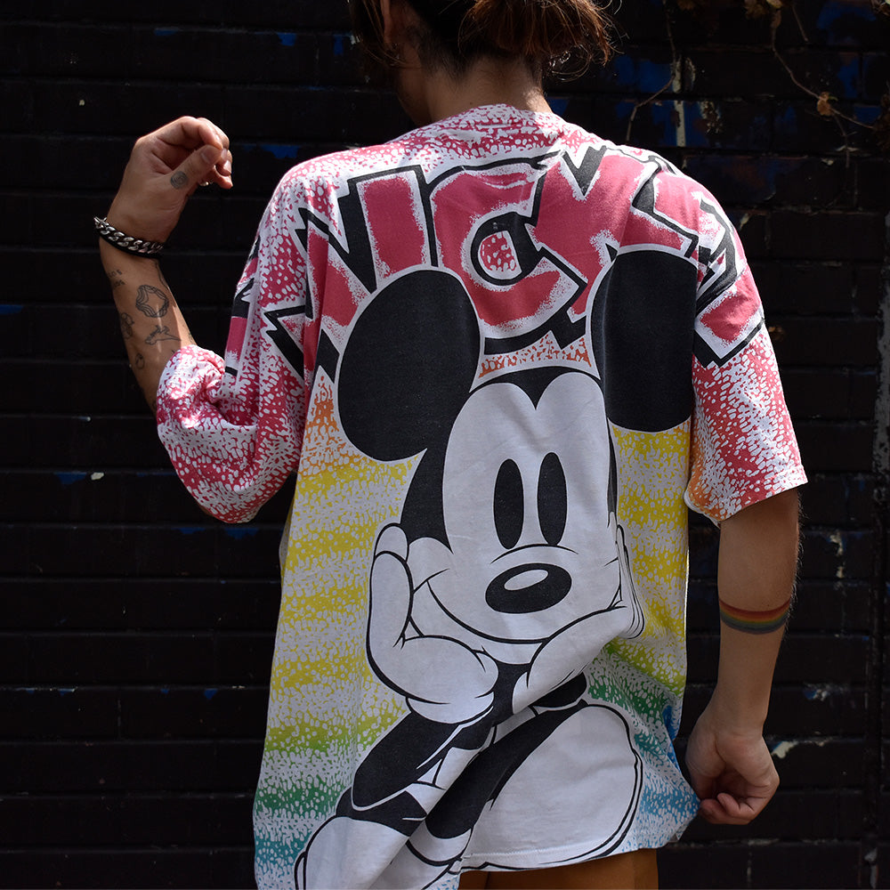 90's　AOP！　Velva Sheen　Disney　Mickey/ミッキーTee　USA製　230816H