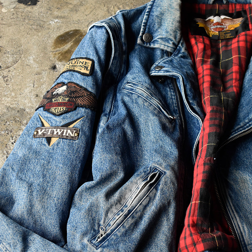 80's～ Harley Davidson 2Way type！ デニム ライダースジャケット チェックライナー 241008H