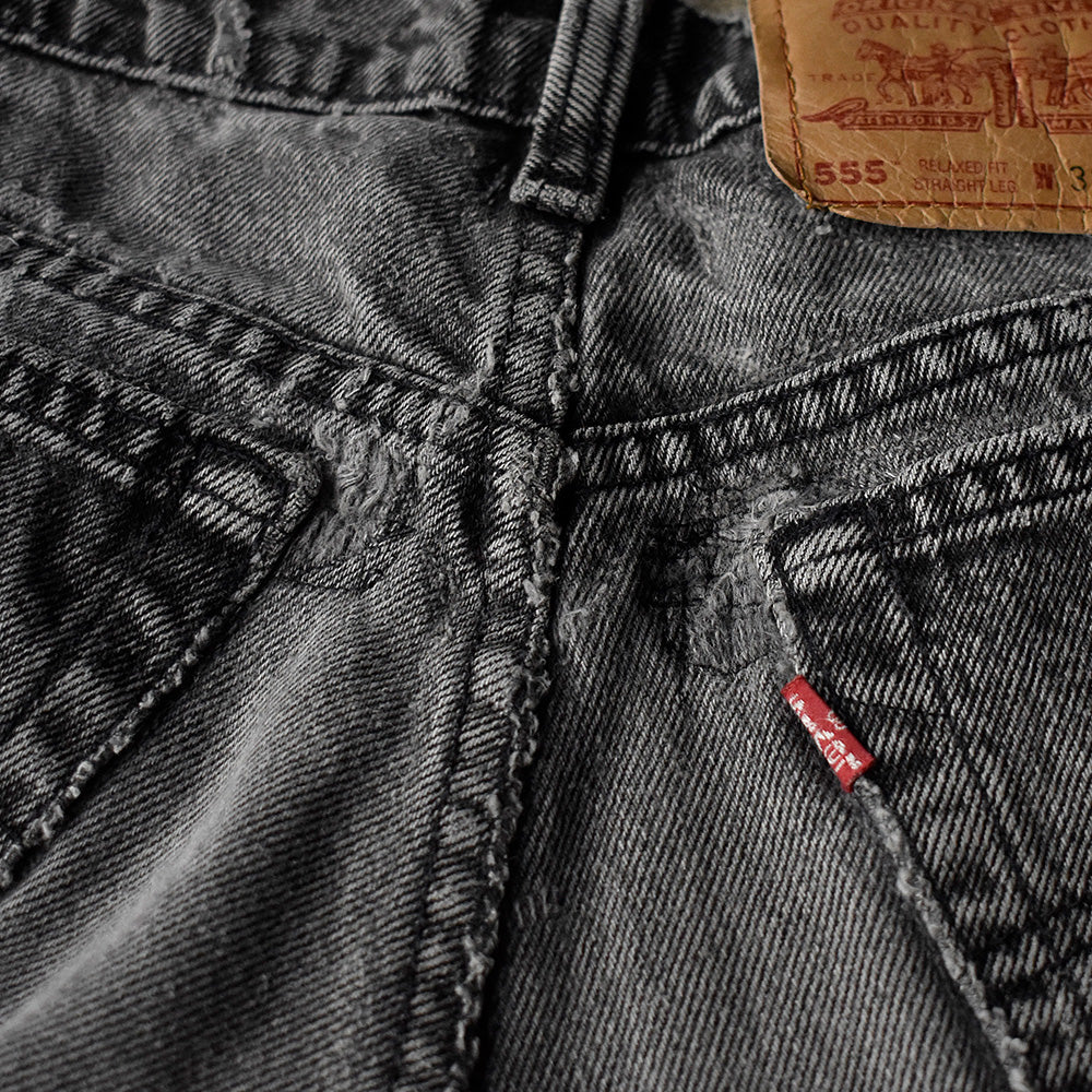 90's Levi's 555 “GO GO GO” RELAXED FIT ブラックデニムパンツ 240226H