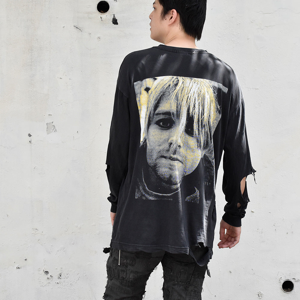 90's NIRVANA 両面プリント！ “ラリったスマイリーフェイス＆カート” ロングスリーブTシャツ 240826H