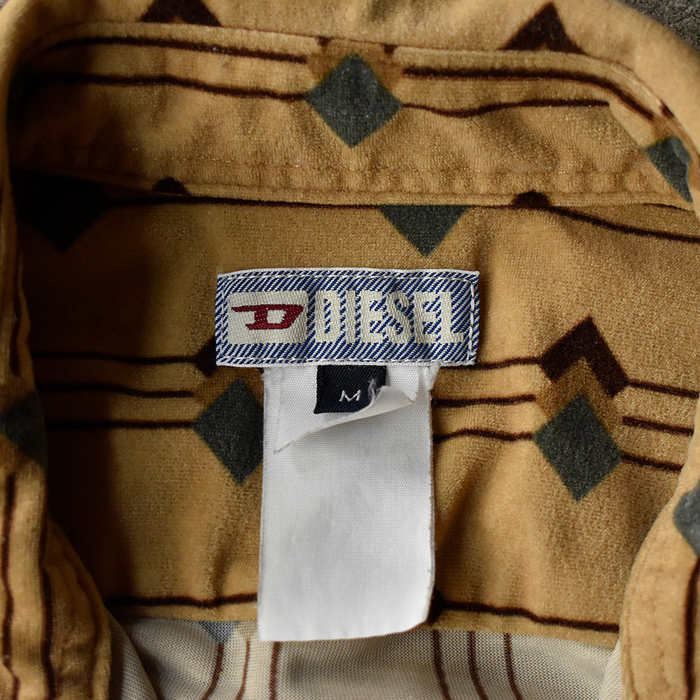 90's OLD “DIESEL“ 総柄 ベロアシャツ イタリア製 250616H