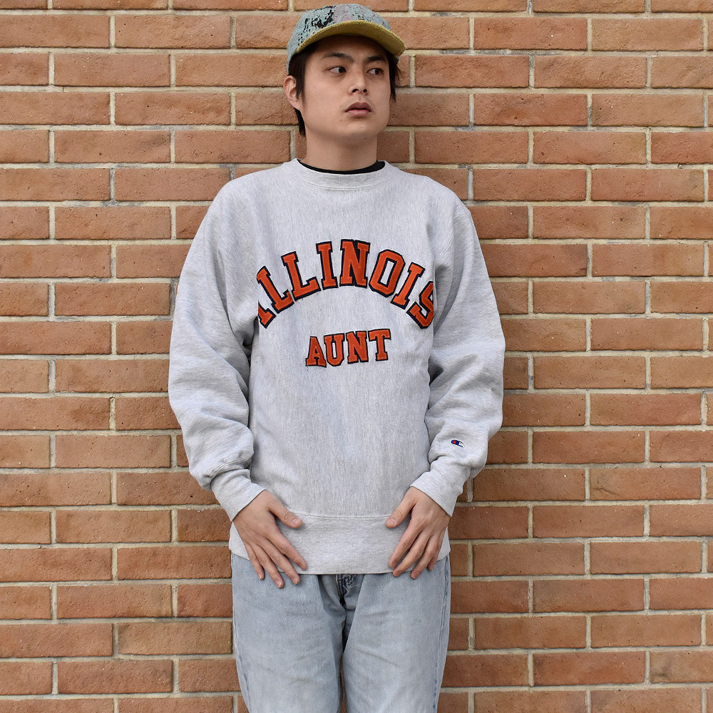 90's Champion “ILLINOIS AUNT” ワッペン RWスウェット USA製 250212H
