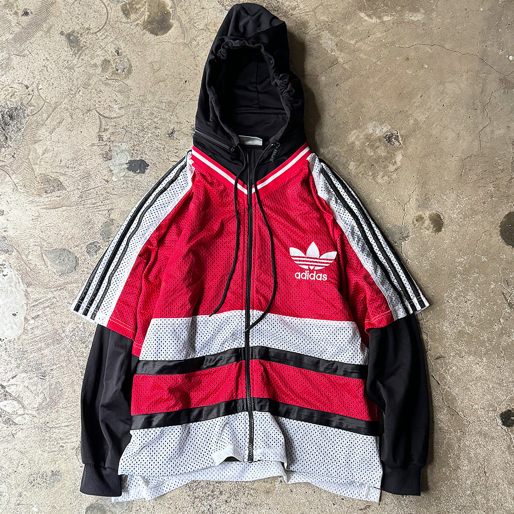 90's adidas レイヤードタイプ フード付き メッシュ切り替えジャケット 240325H