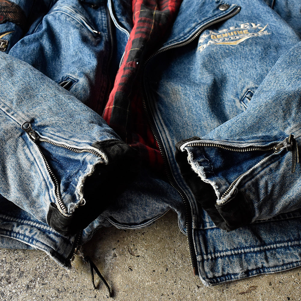 80's～ Harley Davidson 2Way type！ デニム ライダースジャケット チェックライナー 241008H