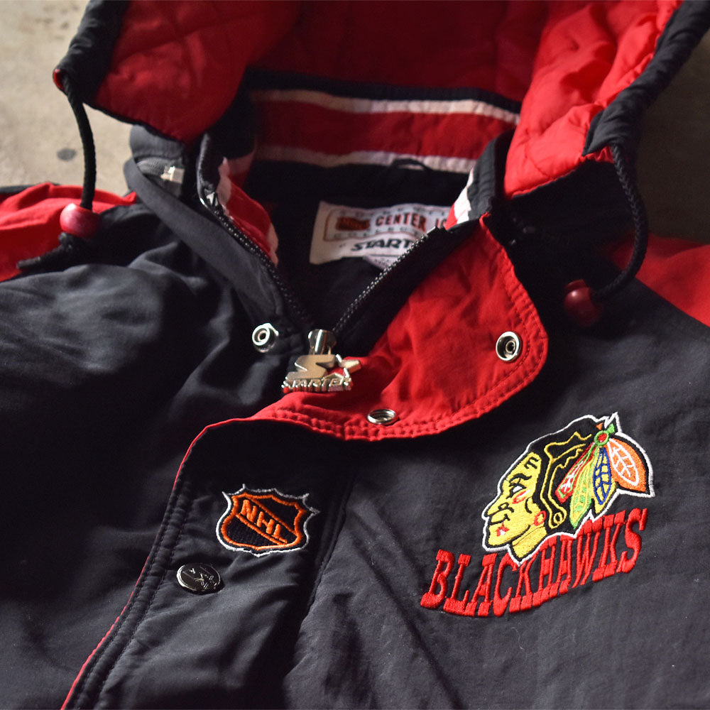 90’s STARTER “NHL Chicago Blackhawks” 中綿入り フード ナイロンジャケット 240220