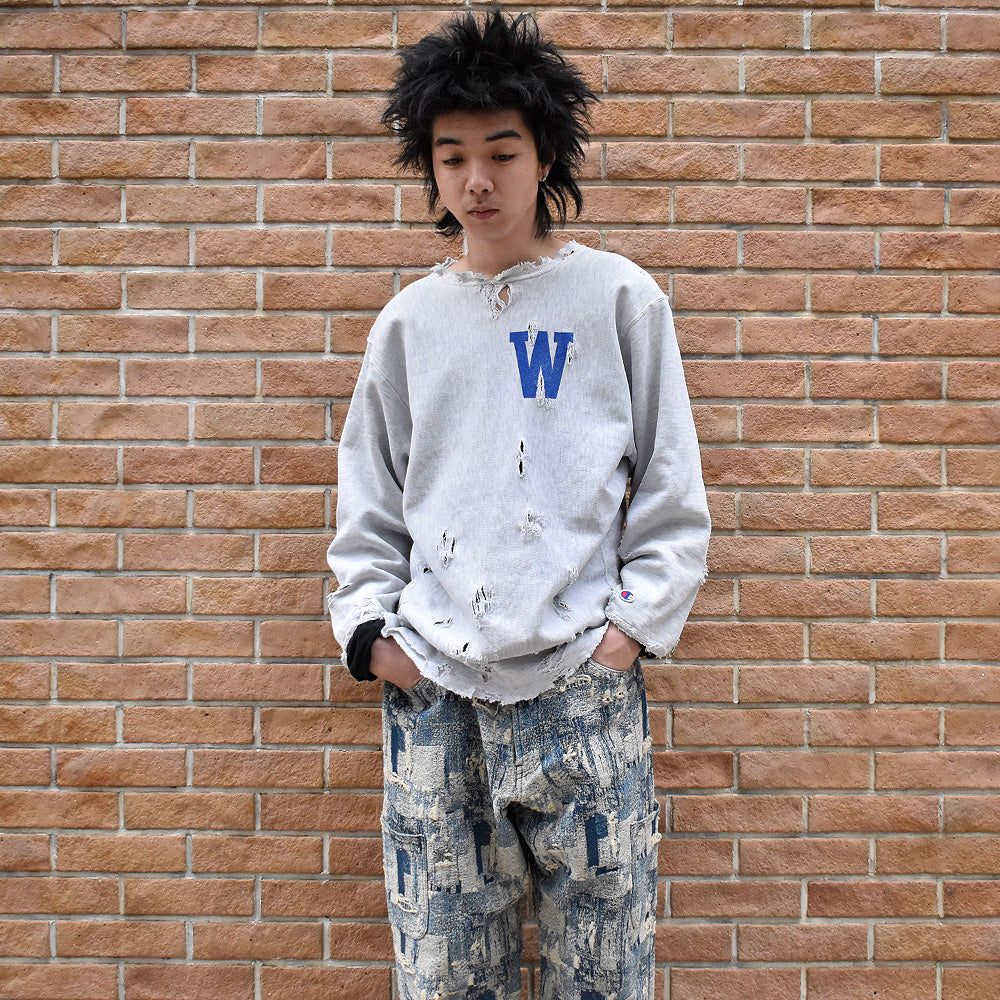 90's ボロ！ Champion “WHEATON” 両面プリント RWスウェット 250304H