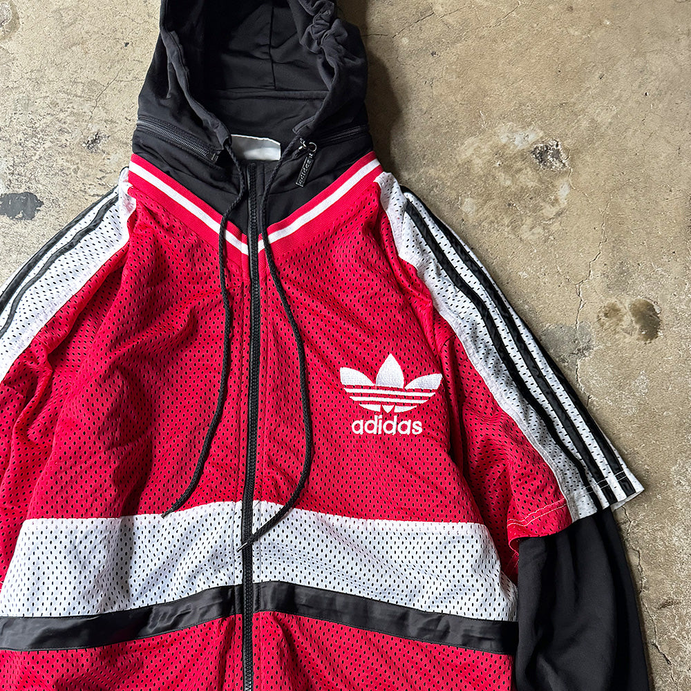 90's adidas レイヤードタイプ フード付き メッシュ切り替えジャケット 240325H