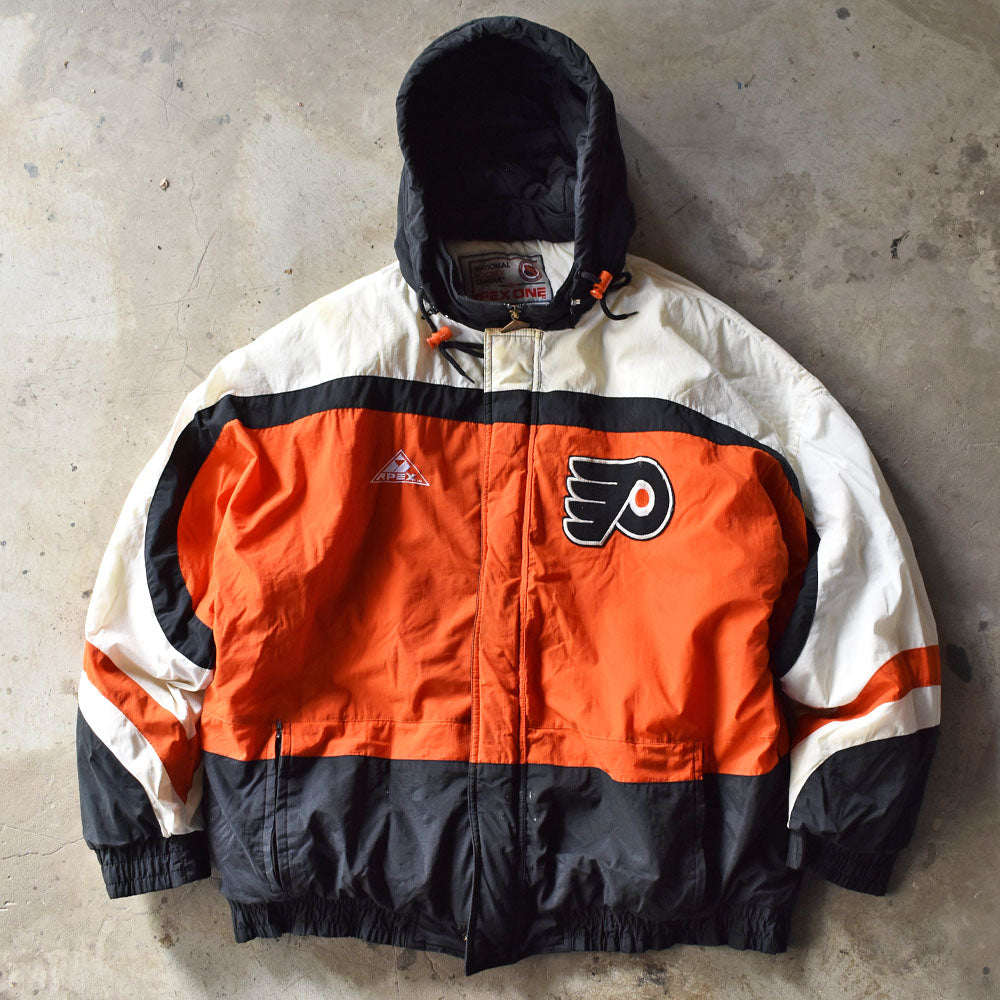 90’s APEX ONE “NHL Philadelphia Flyers” 中綿入り フード付き ナイロンジャケット 240216