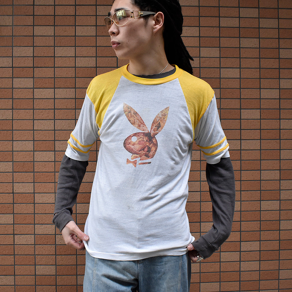 70's sears BODY WEAR “PLAYBOY” ヌード柄 フットボールTシャツ 240312H