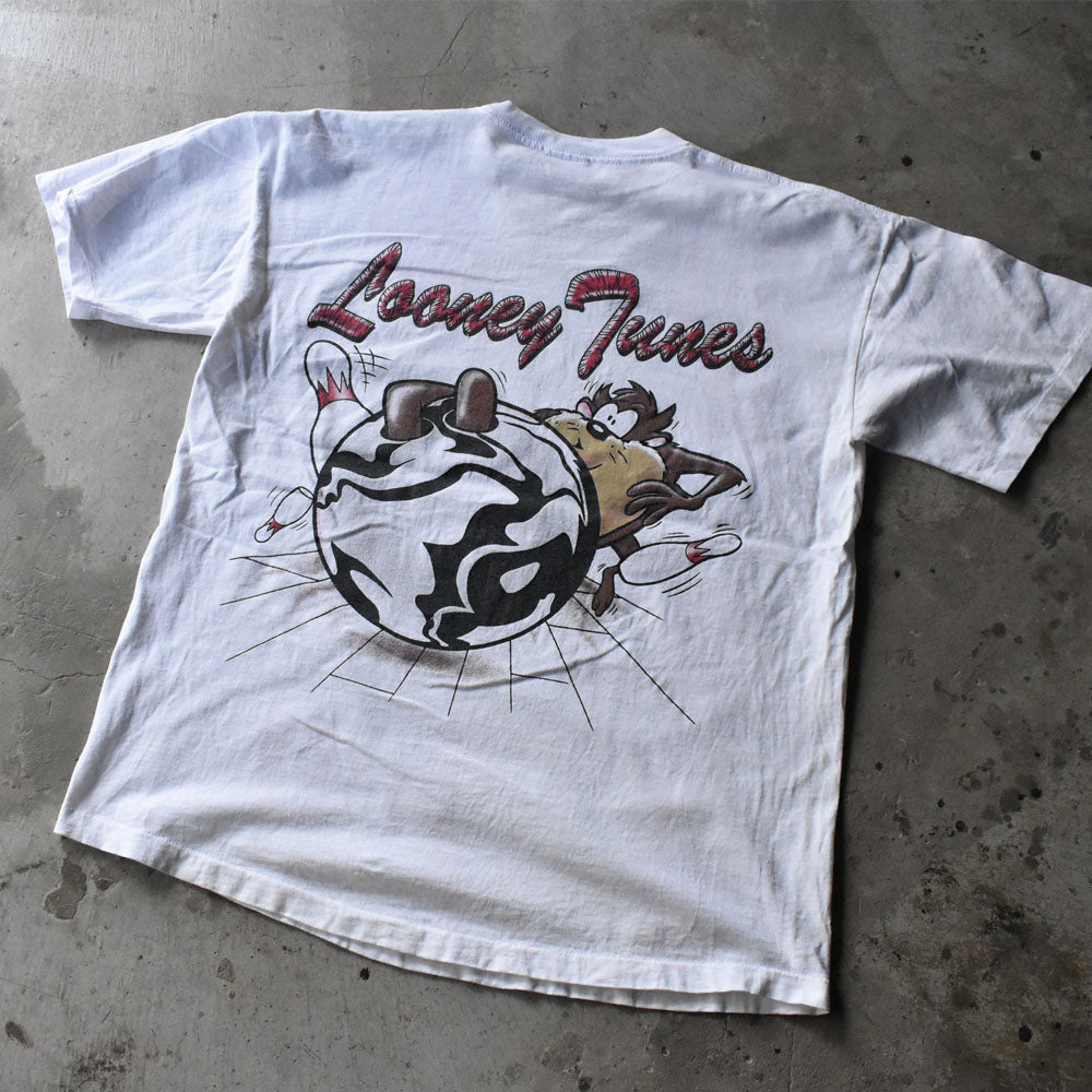 90's Looney Tunes ”TAZ BOWLING” トロンプルイユ キャラ Tシャツ 240801