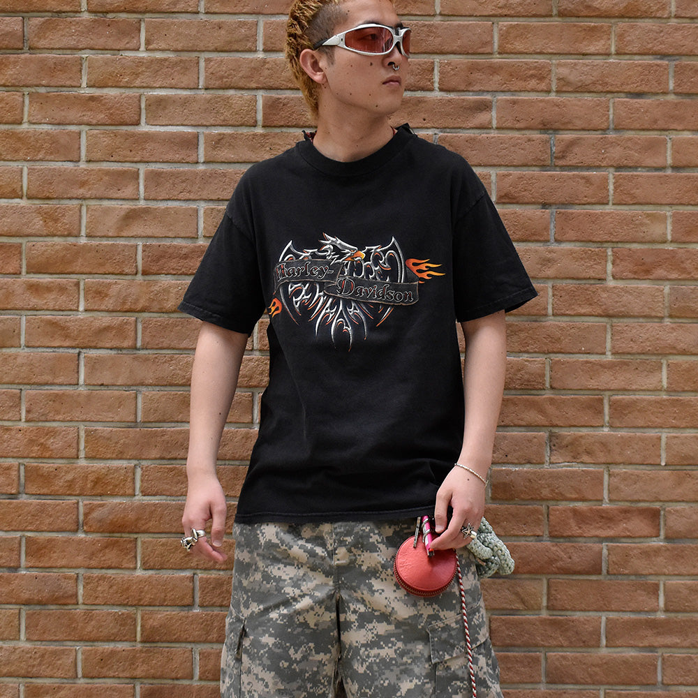 【Harley Davidson】アップスウィープ・イーグル・Tシャツ 90's ボロ！ Harley-Davidson イーグルモチーフ Tシャツ 230626H