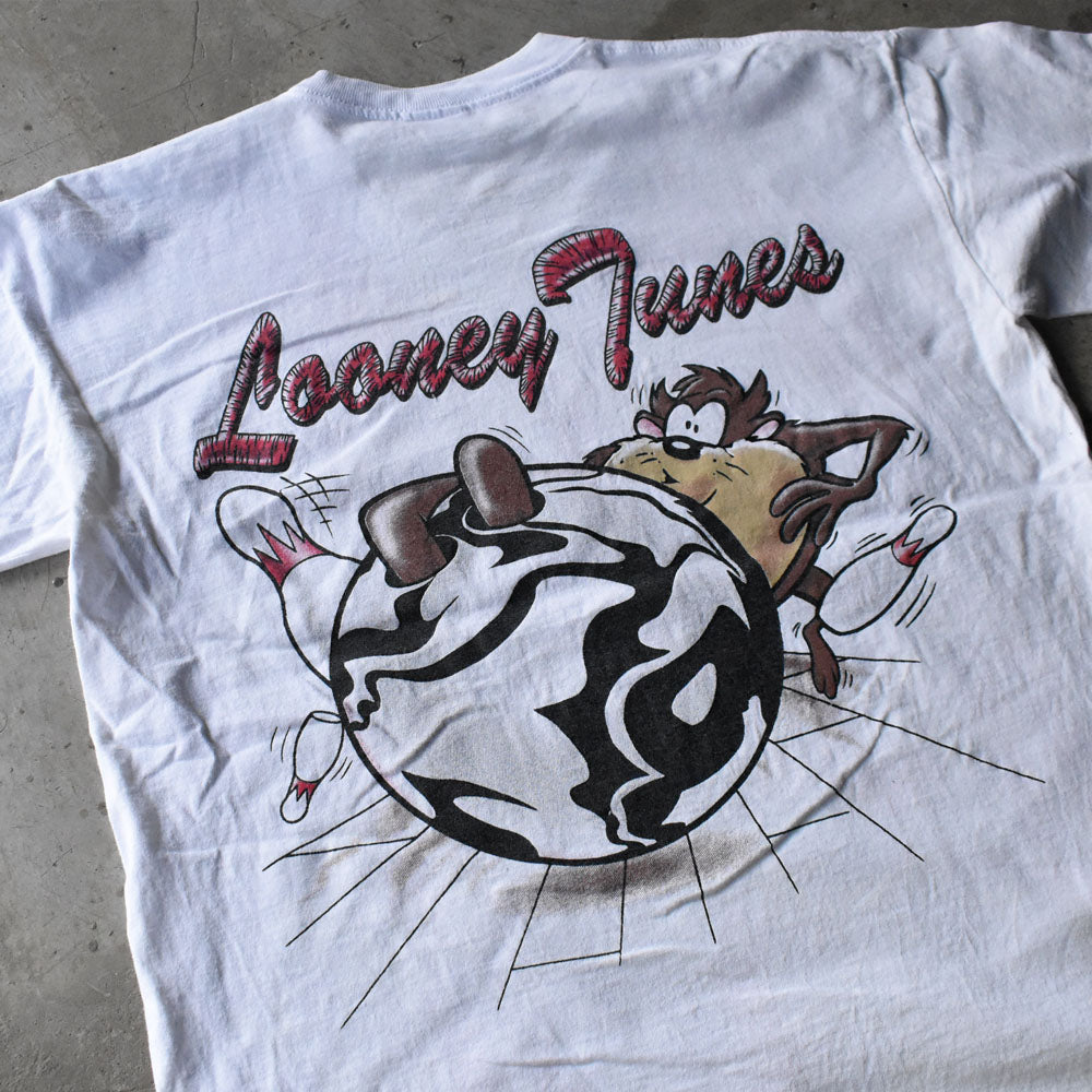 90's Looney Tunes ”TAZ BOWLING” トロンプルイユ キャラ Tシャツ 240801