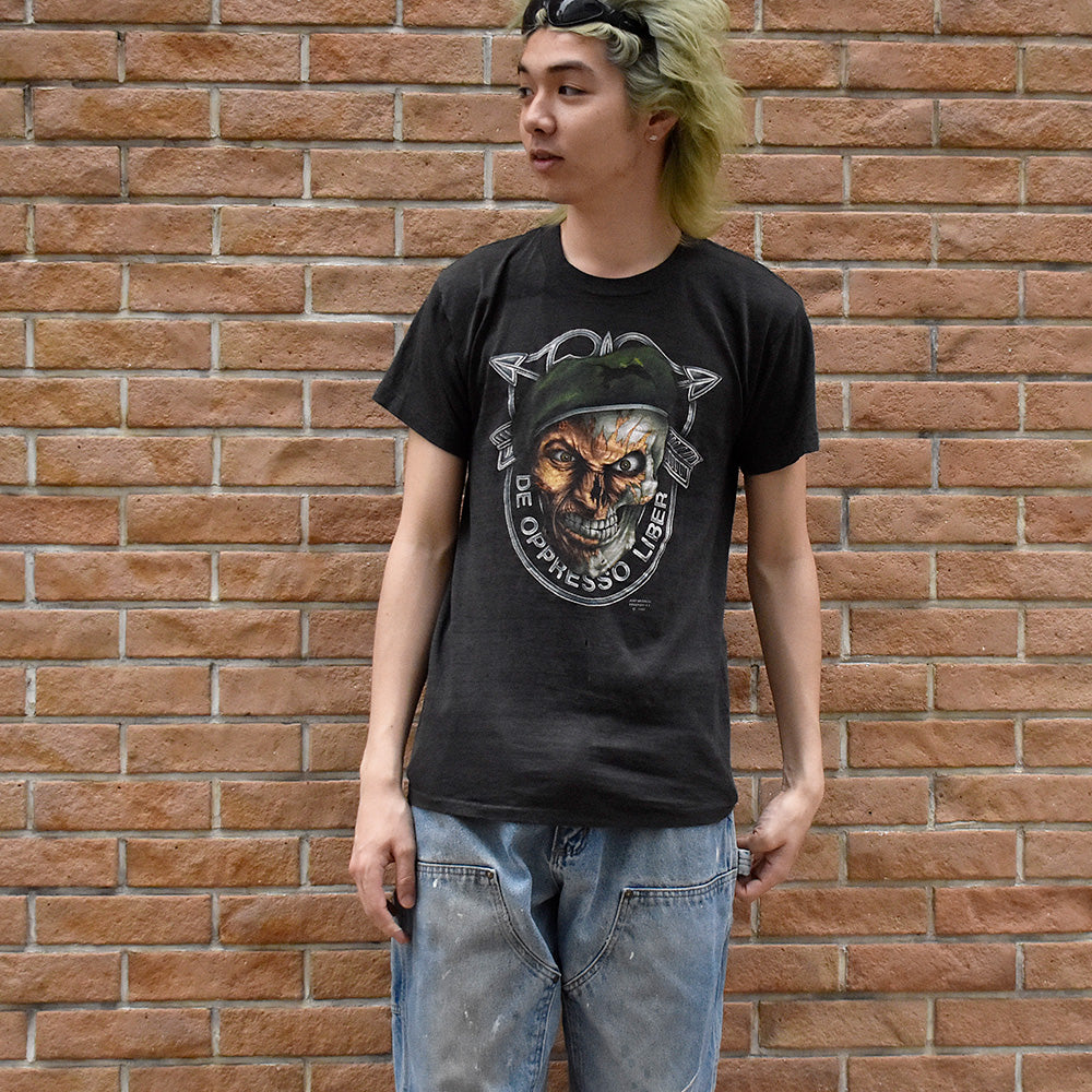 80's 3D EMBLEM “De oppresso liber” スカルソルジャー Tシャツ 250528H