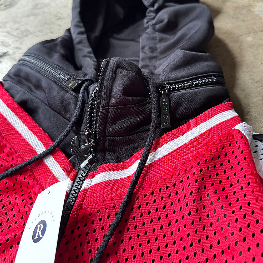 90's adidas レイヤードタイプ フード付き メッシュ切り替えジャケット 240325H