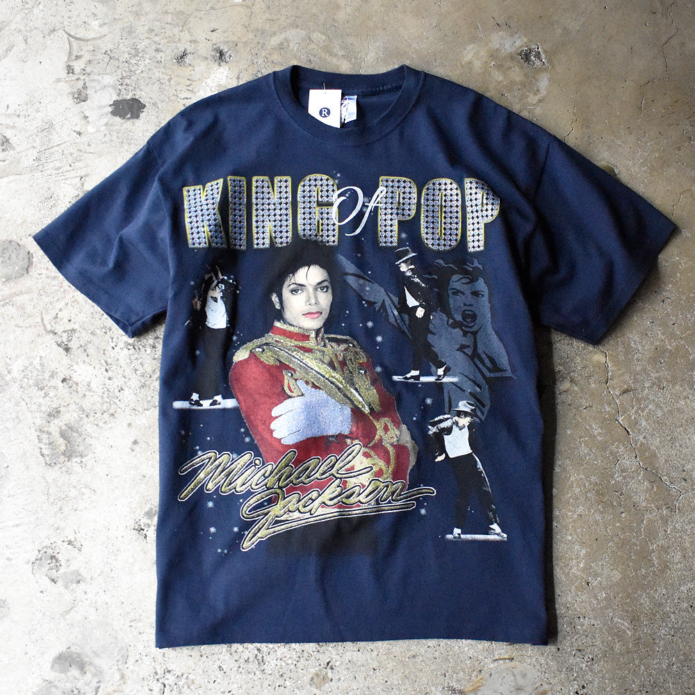 マイケル・ジャクソン KING OF POP 両面 ゴールド シルバー ラメプリント Tシャツ 2000年代初頭 古着