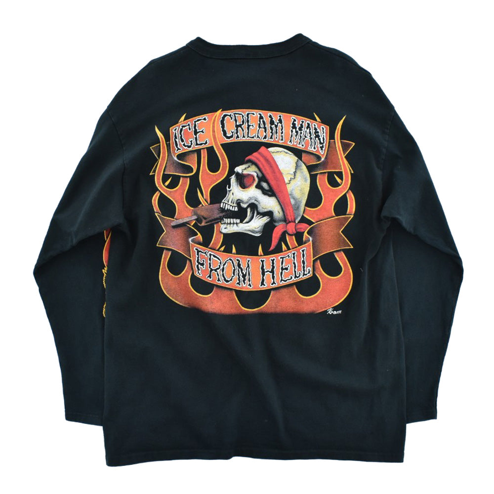 90's Ice Cream Man From Hell ファイヤーパターン スカル ロングスリーブTシャツ USA製 261002H