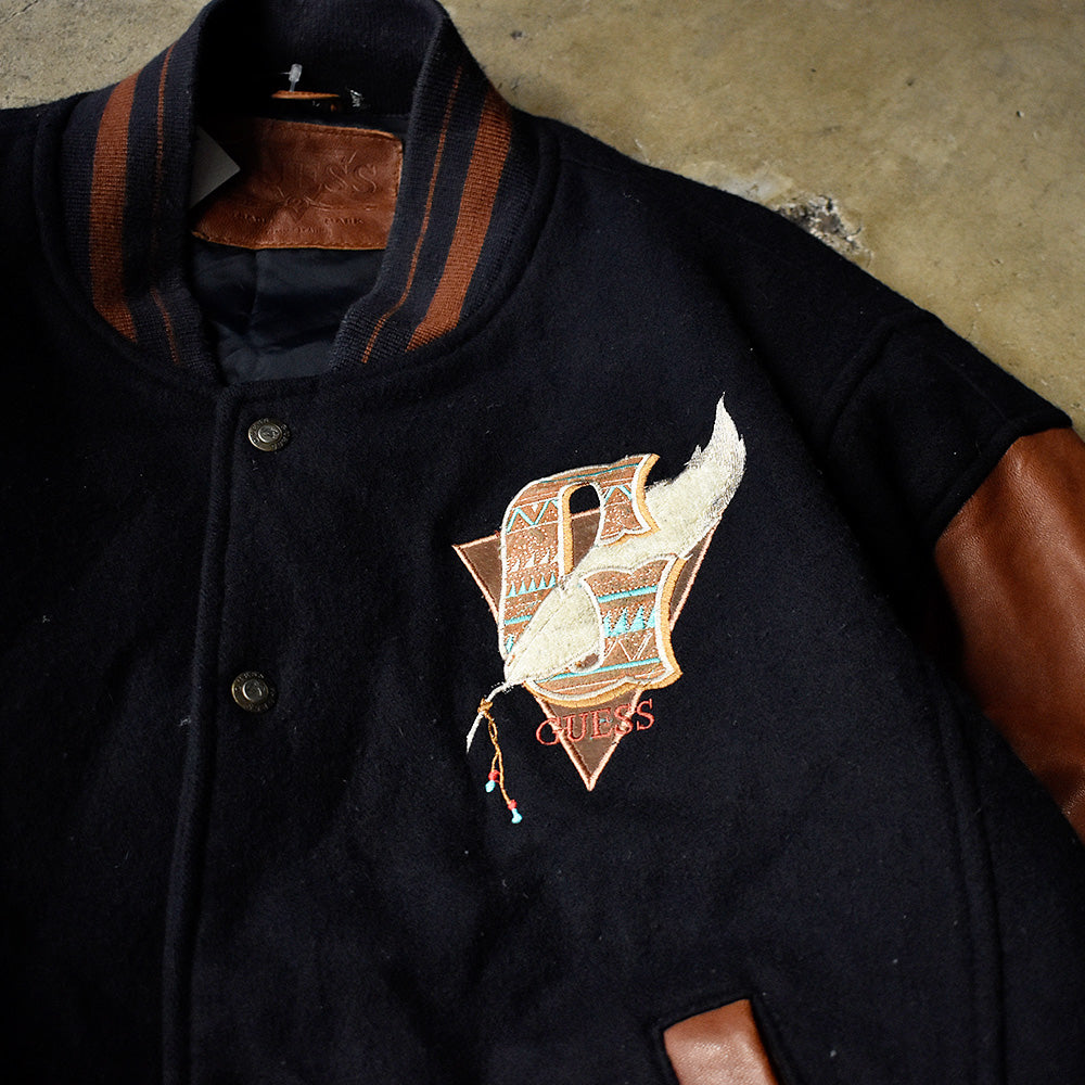 80's GUESS “ Indian” レザー切り替えウールジャケット 240130H