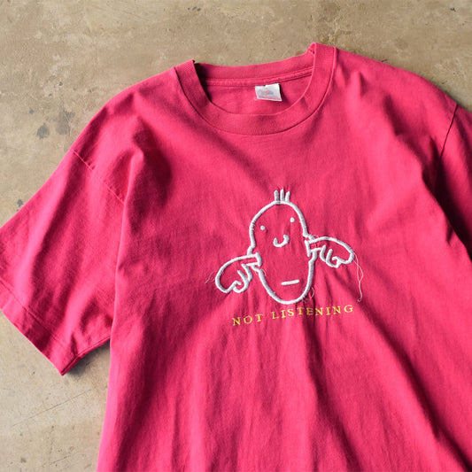 90’s Fruit of the Loom ”NOT LISTENING” 刺繍 アート Tシャツ USA製 250509
